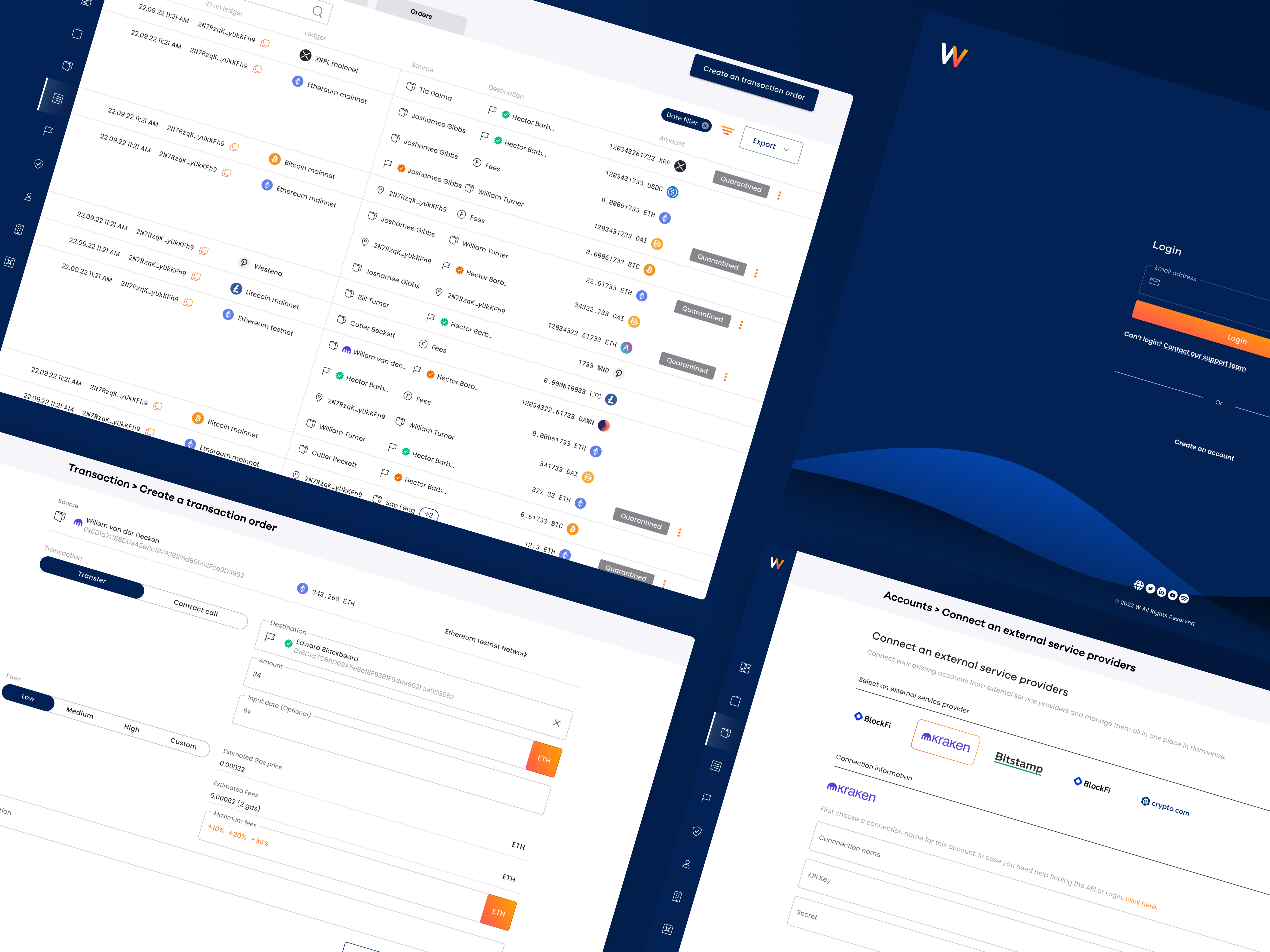 Crypto back-office — exchange and custody views